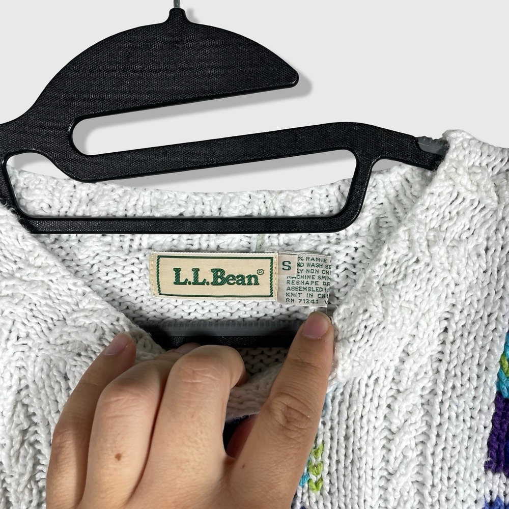 LL Bean Fair Isle Sweater Women Small White Blue Grandmacore Cottagecore Vintage - Picture 2 of 7